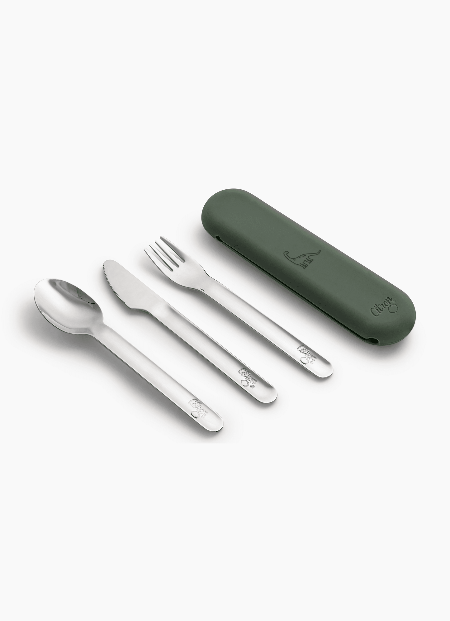 Stainless Steel Cutlery Set - Dino Green + Case