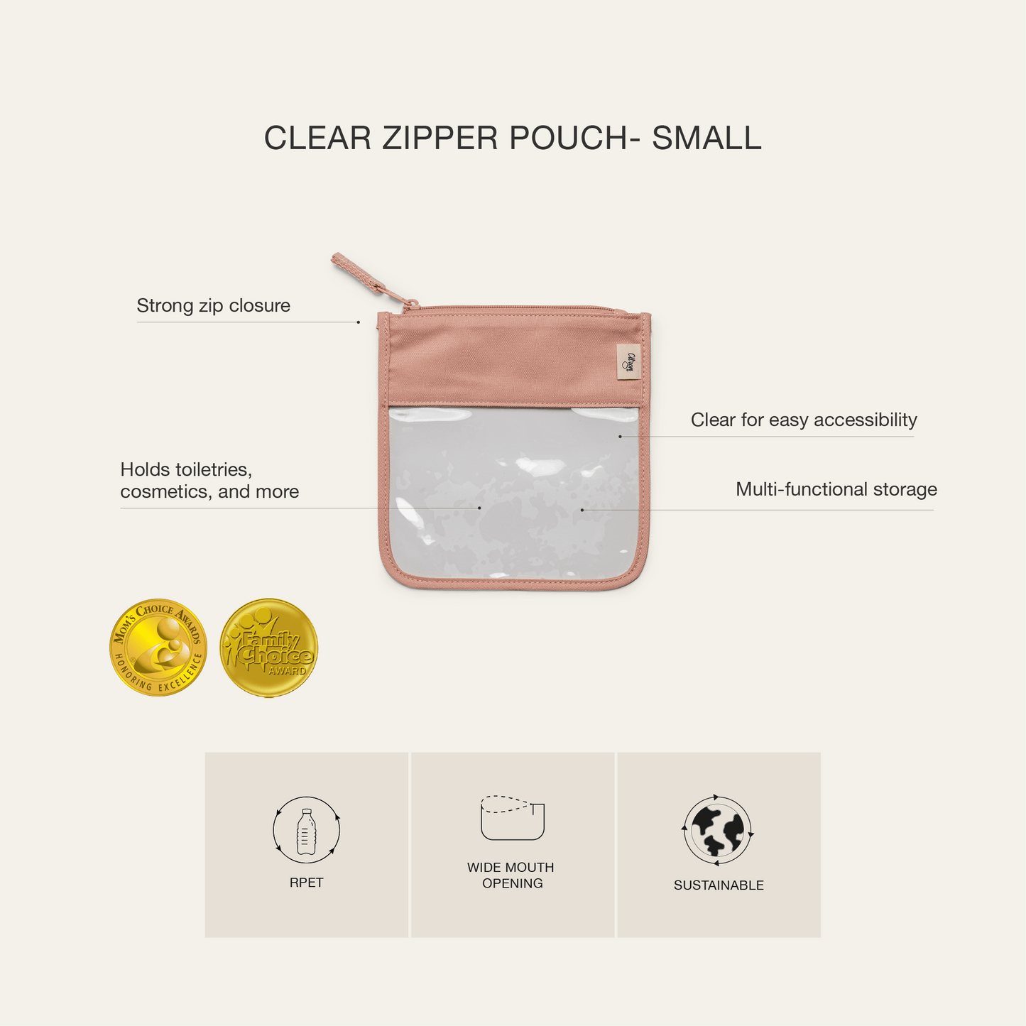 Clear Zipper Pouch - Small - Blush Pink