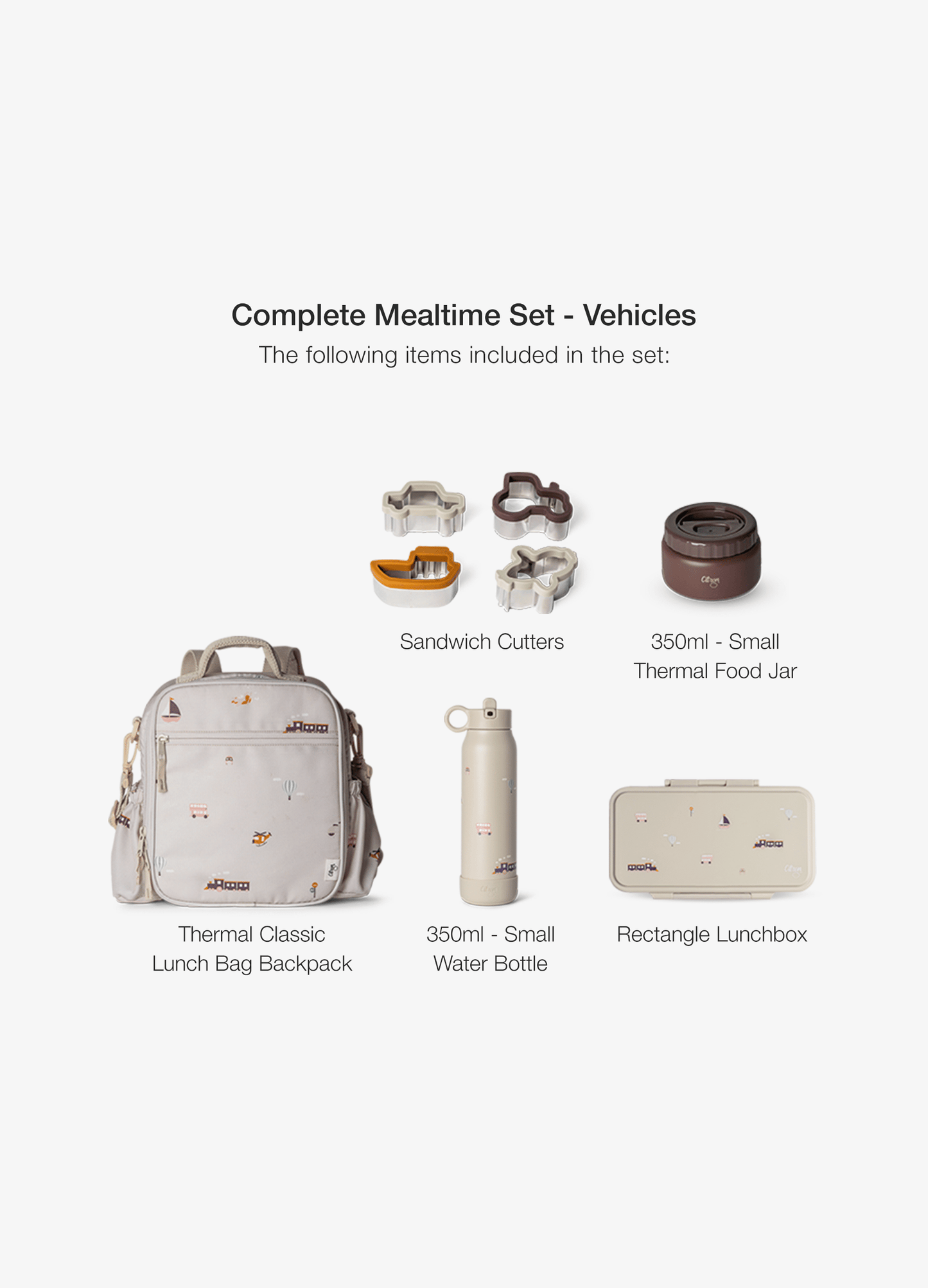 Complete Meal time Set - Set of 5 - Vehicles
