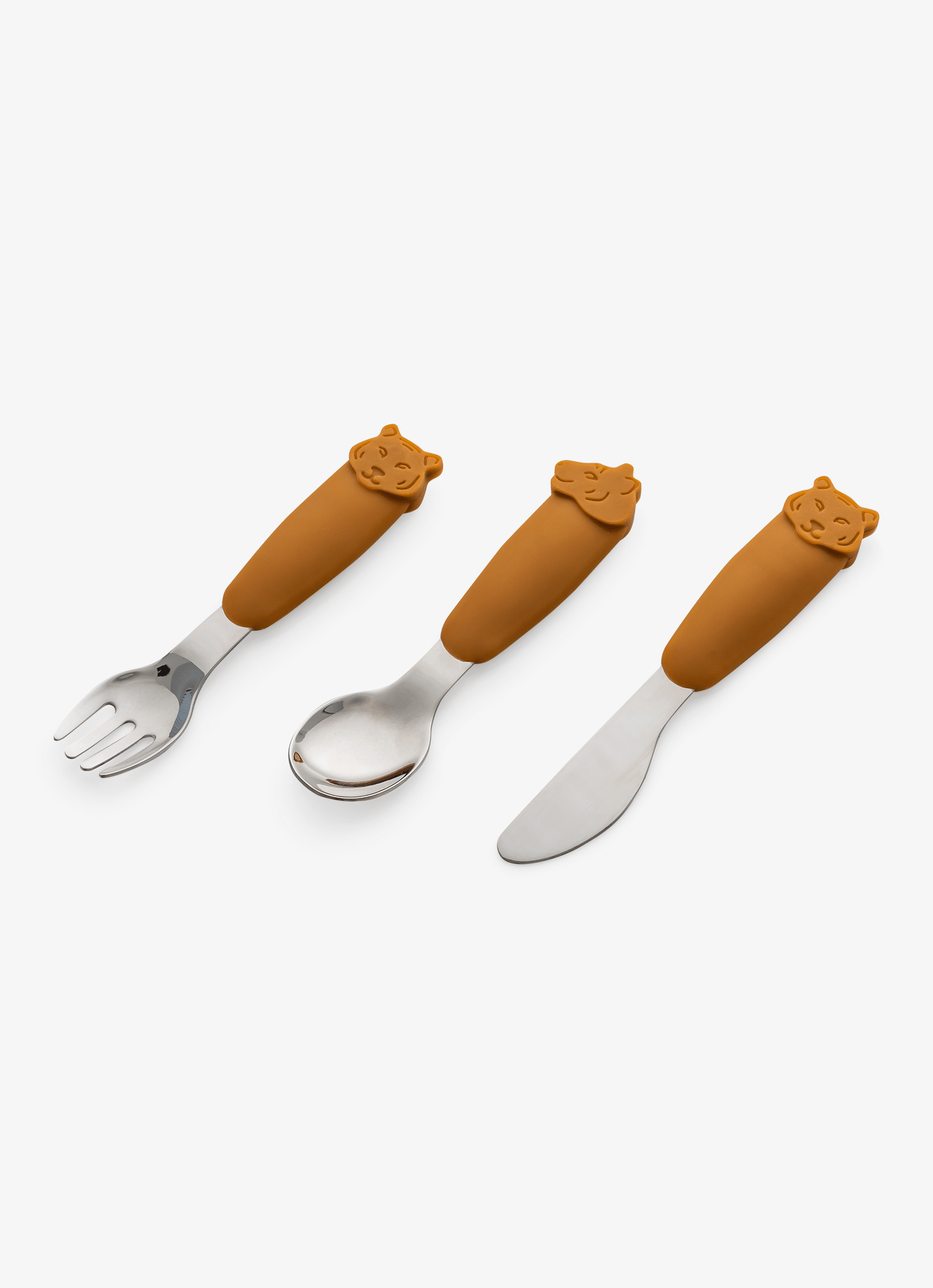 Silicone Cutlery Set with Pouch - Tiger - Caramel