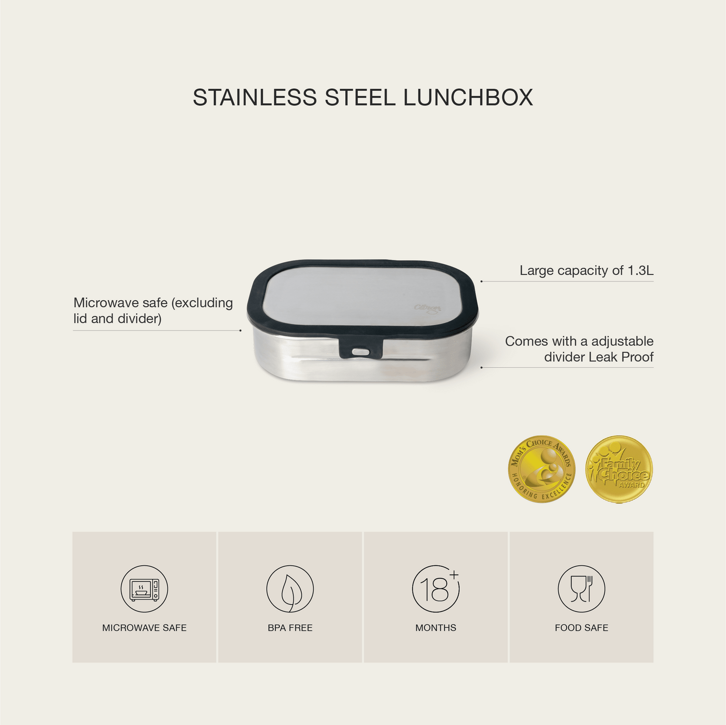 Stainless steel Lunchbox - 2 Compartment - Black