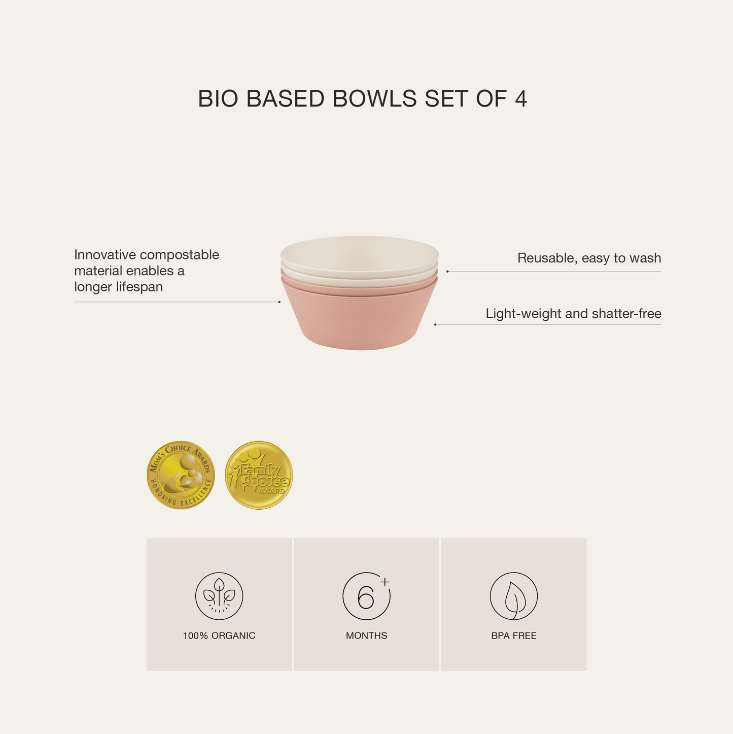Bio Based Bowls - Set of 4 - Pink/ Cream