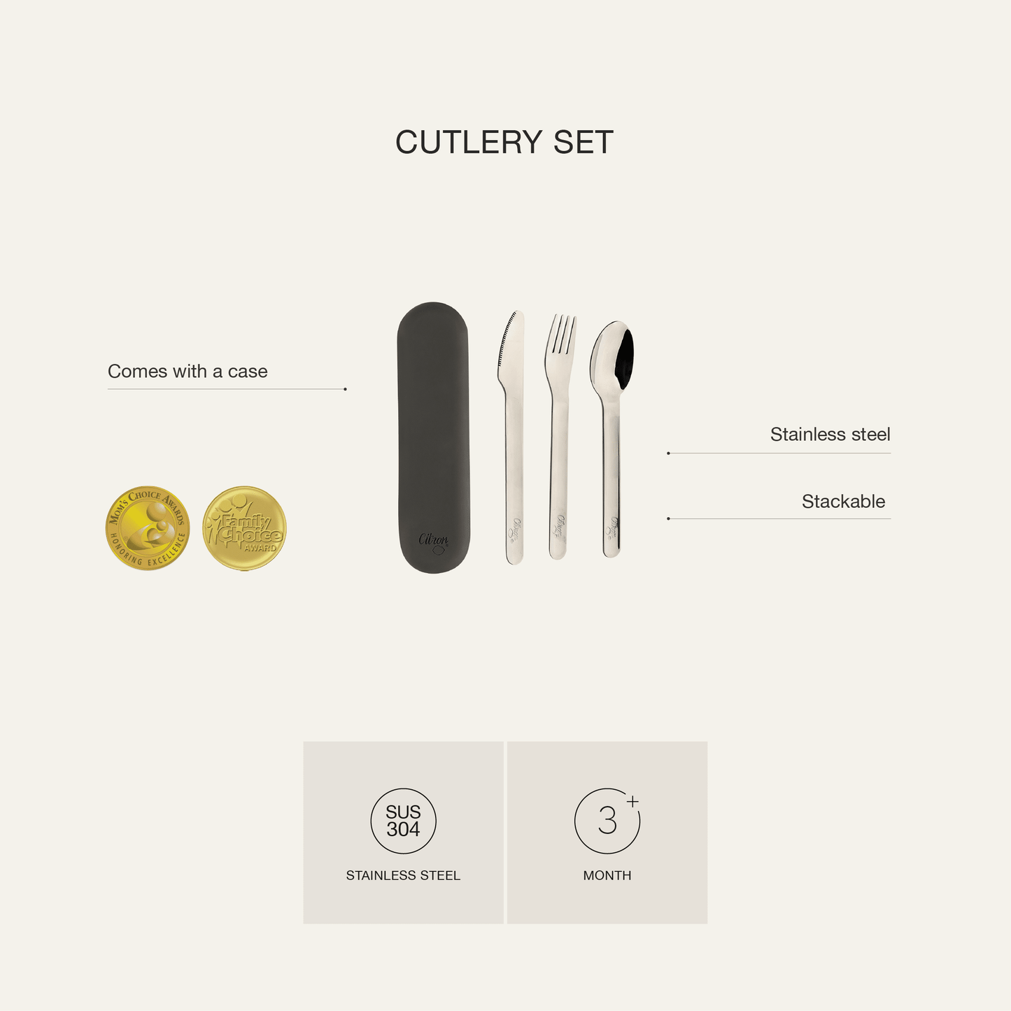 Stainless Steel Cutlery Set - Yellow + Case