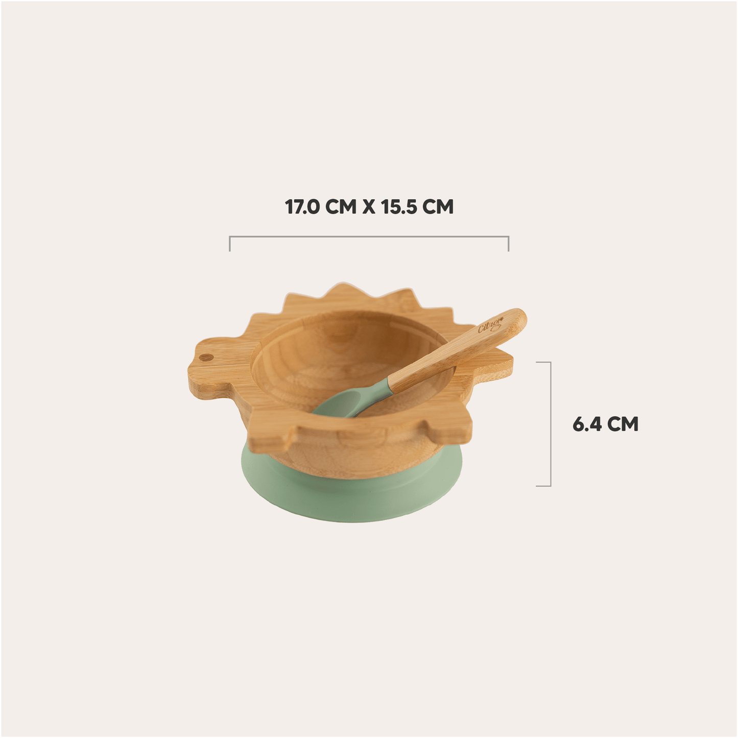 Bamboo Bowl & spoon - Dino Green + with suction