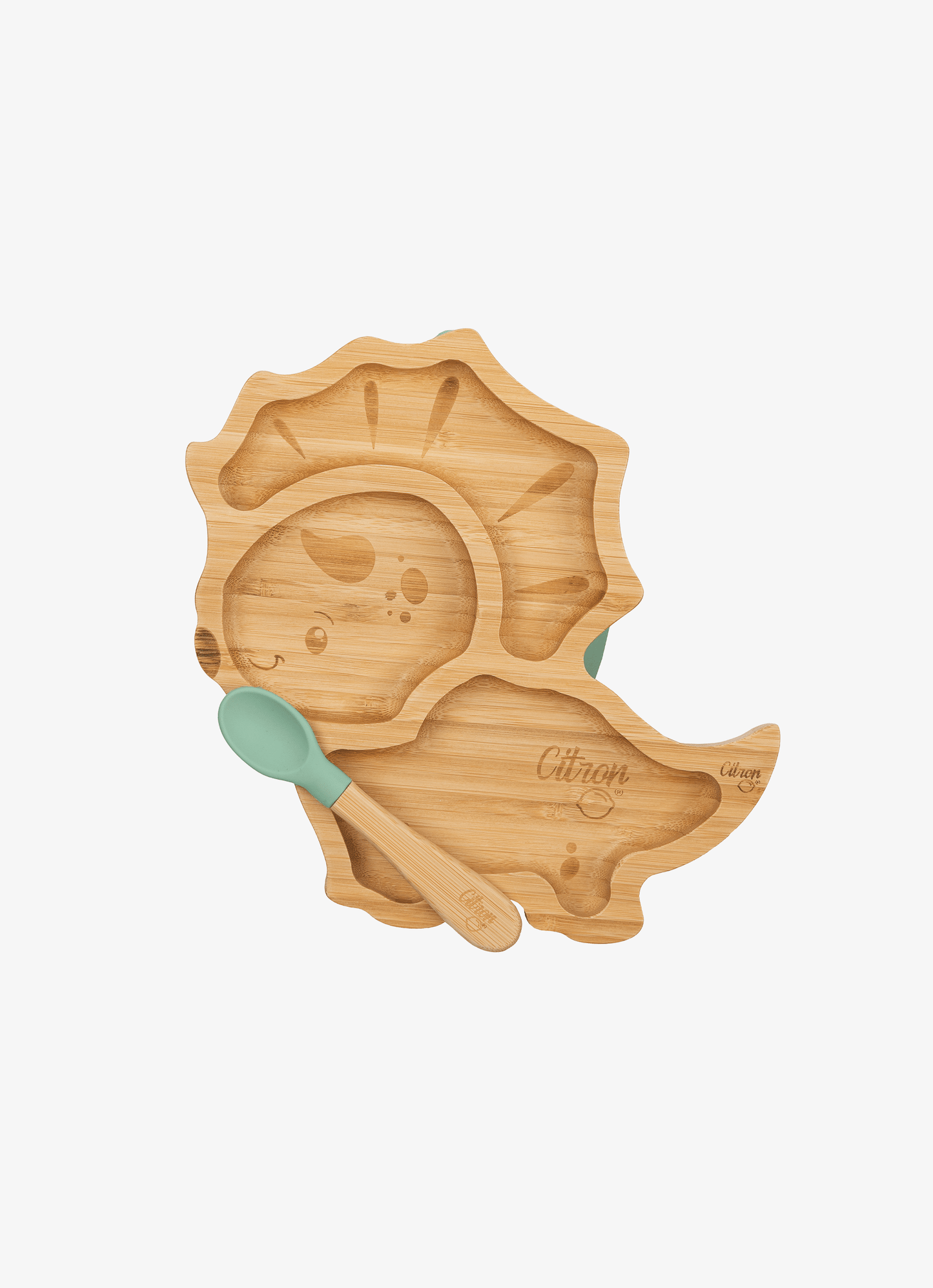 Small Bamboo Plate & Spoon - Dino + with suction