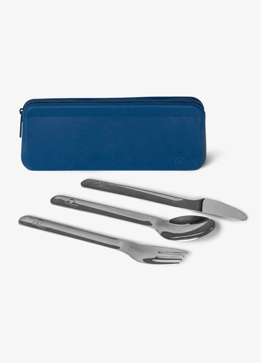 Stainless Steel Cutlery with Pouch - Blue
