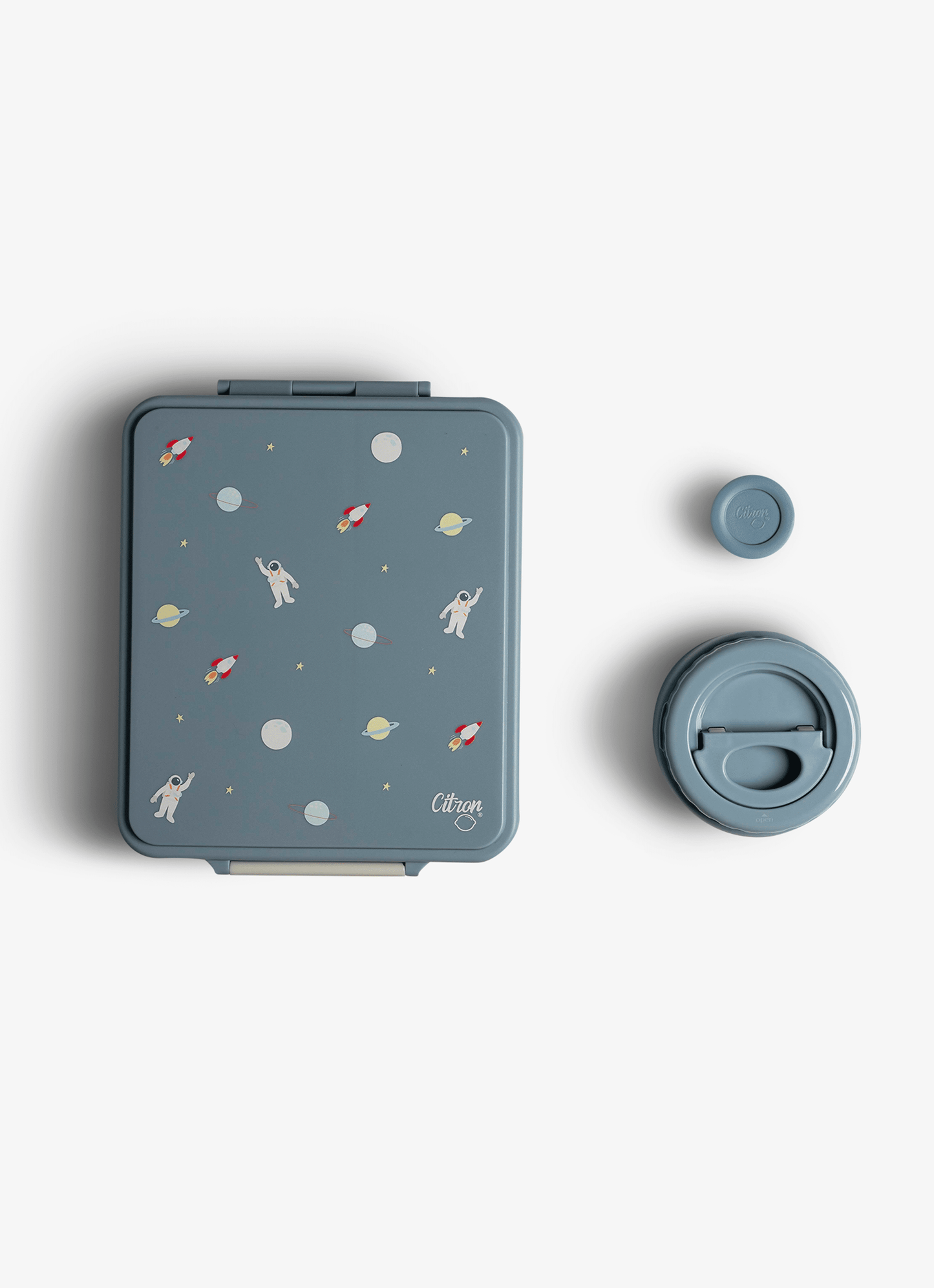 Grand Lunch Box - 4 Compartments - Spaceship Dusty Blue + Food Jar