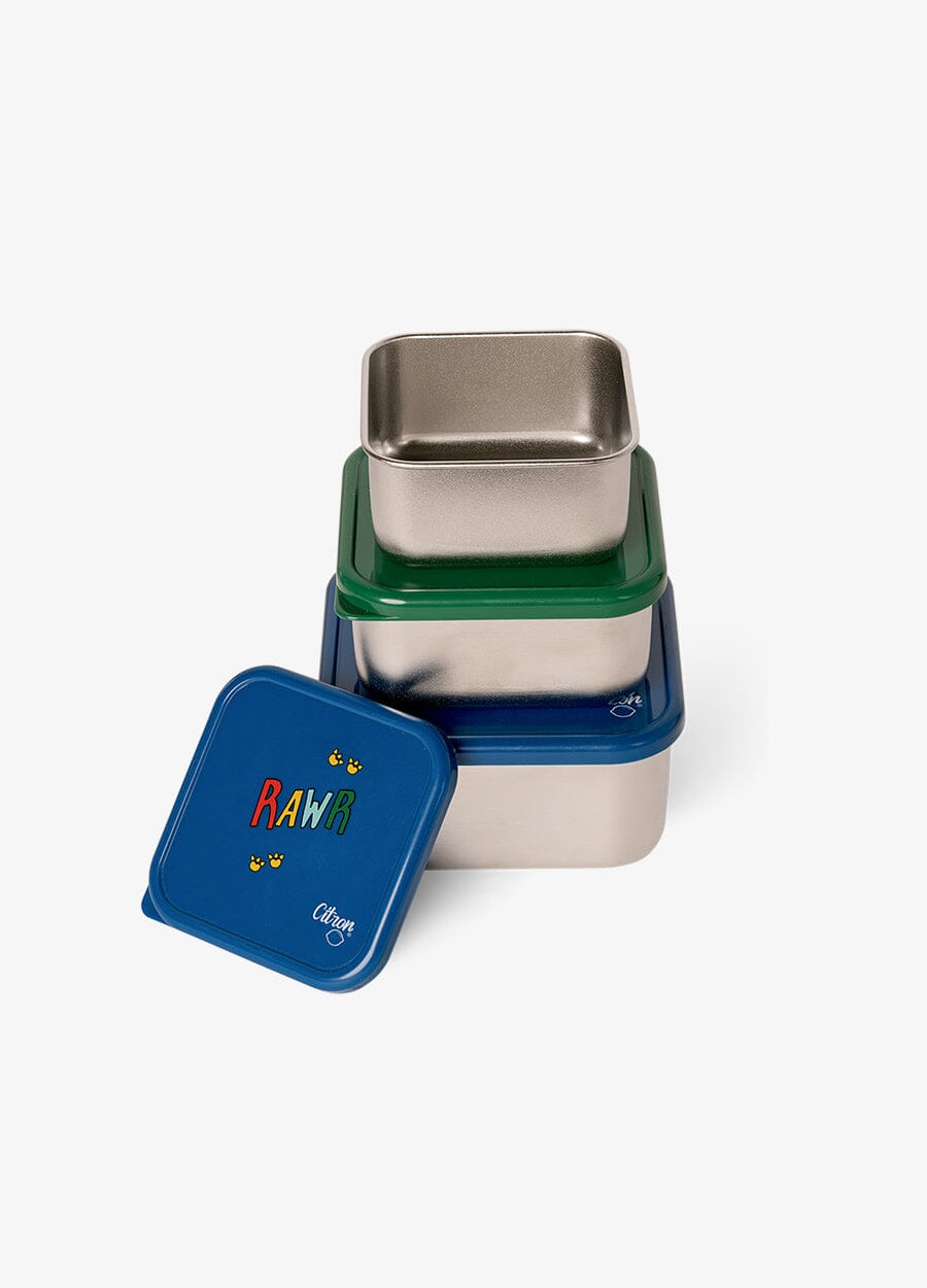 Stackable Stainless steel Lunchbox - Set of 3 - Dino