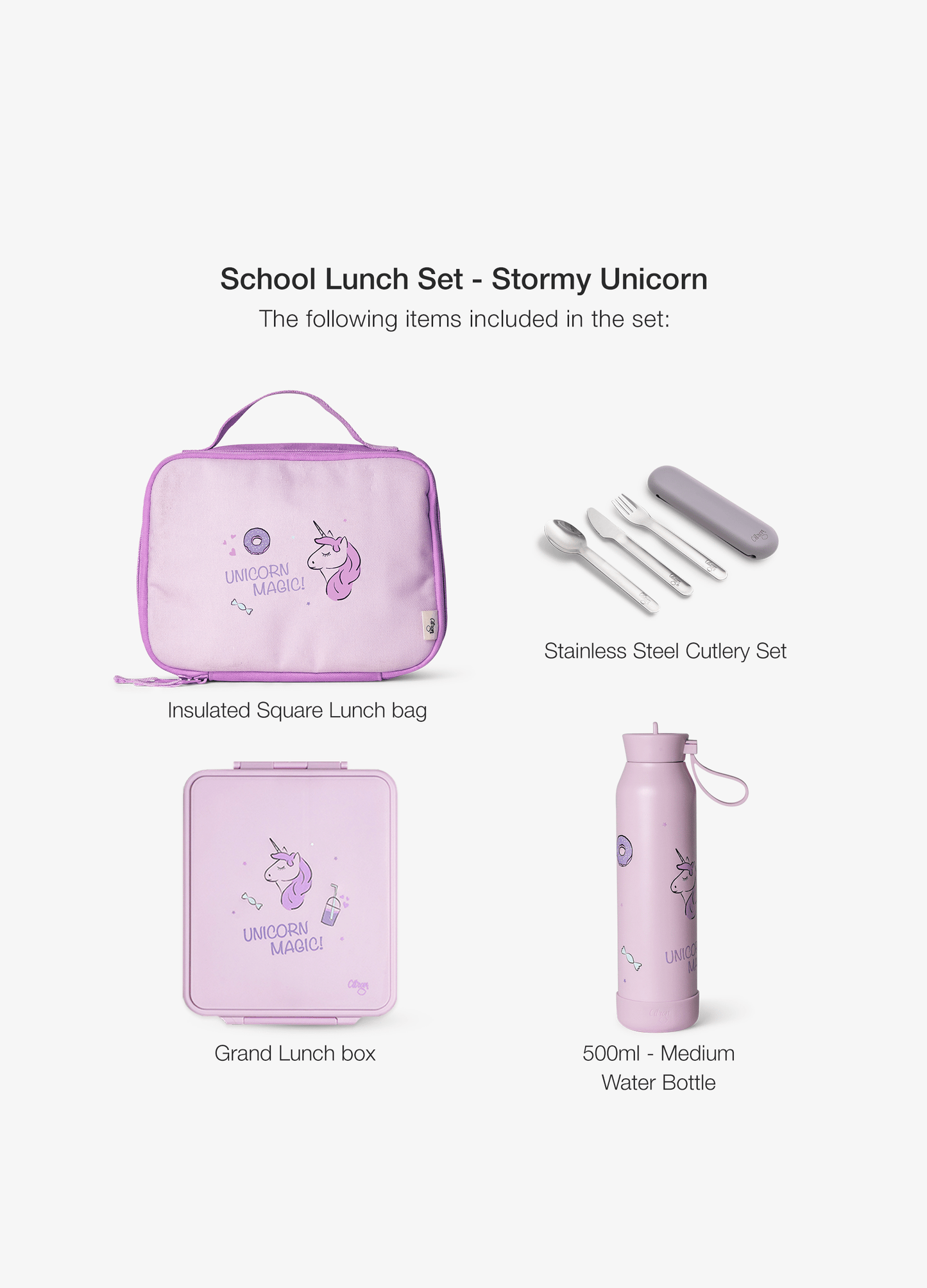 School Lunch Set - Set of 4 - Stormy Unicorn