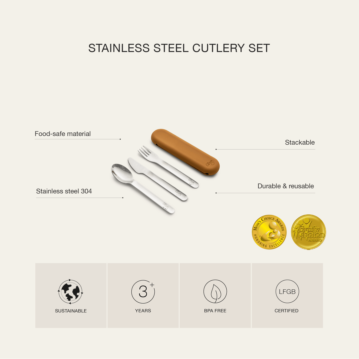 Stainless Steel Cutlery Set - Caramel + Case