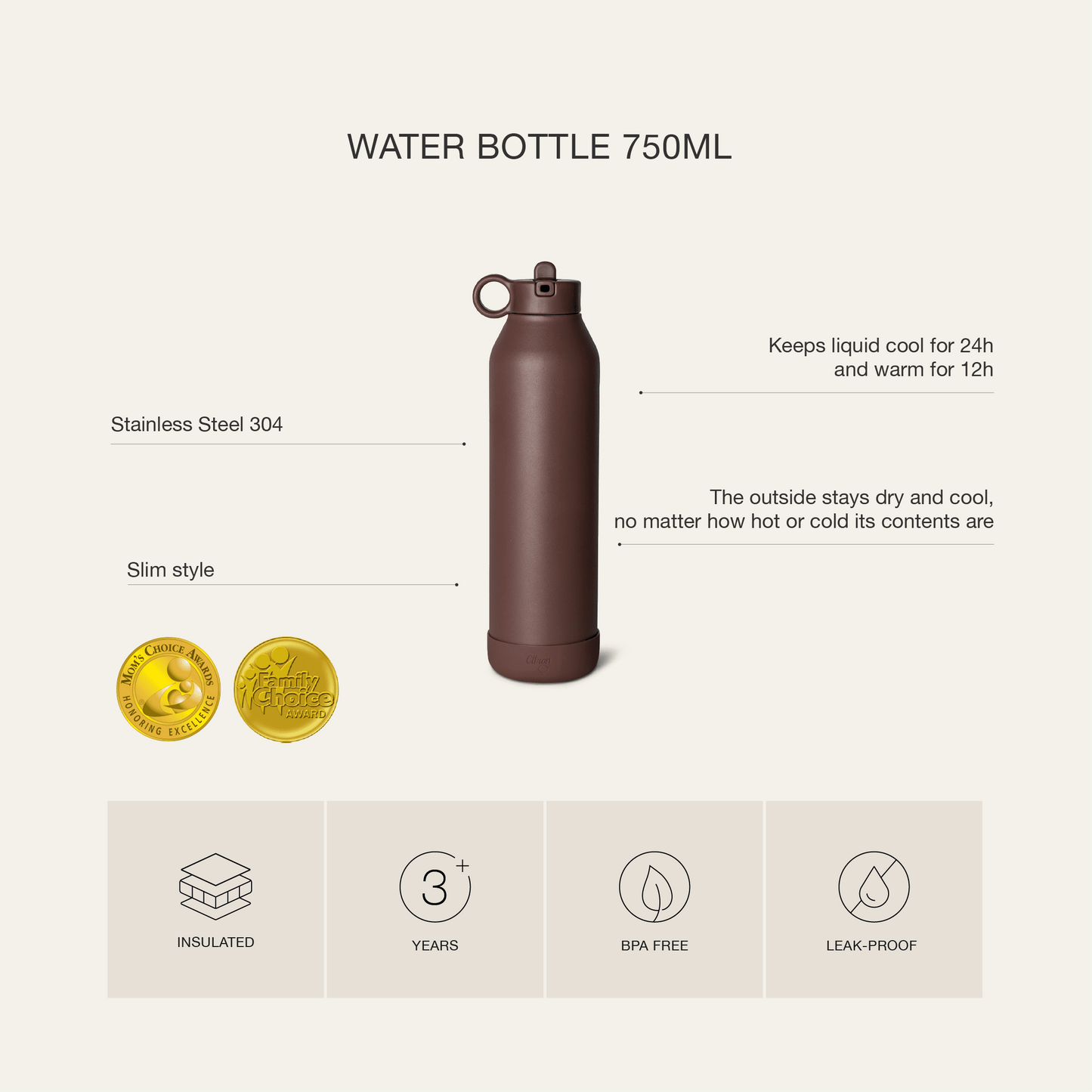 Large Water Bottle - 750ml - Caramel