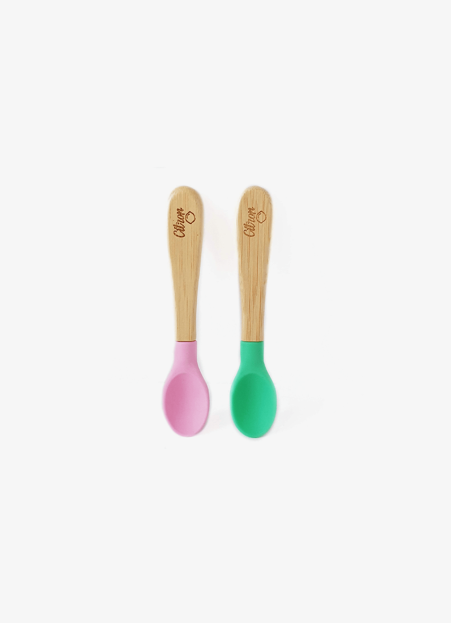Short handled bamboo spoons - set of 2 - Pink and Green