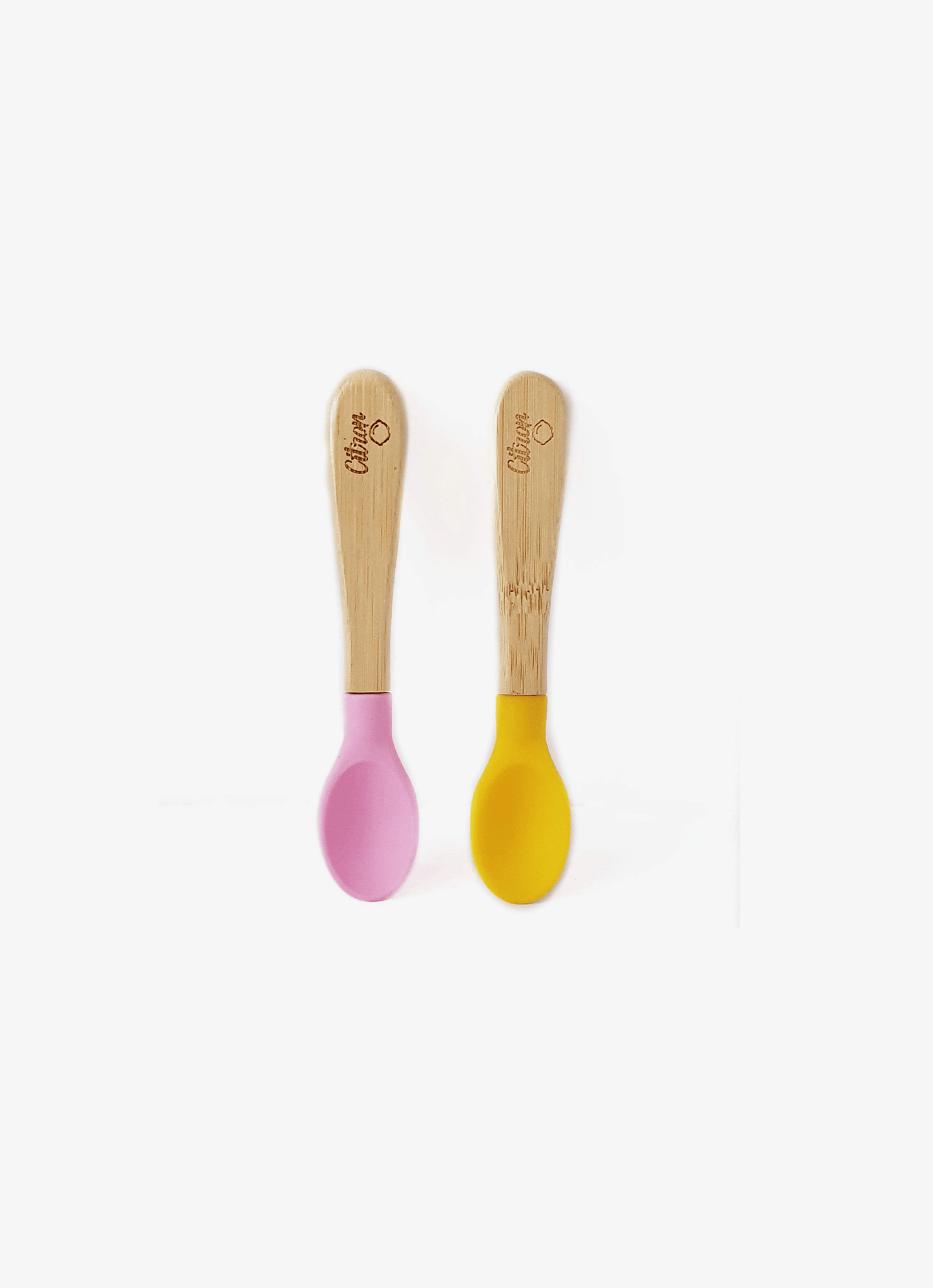 Short handled bamboo spoons - set of 2 - Pink and Yellow