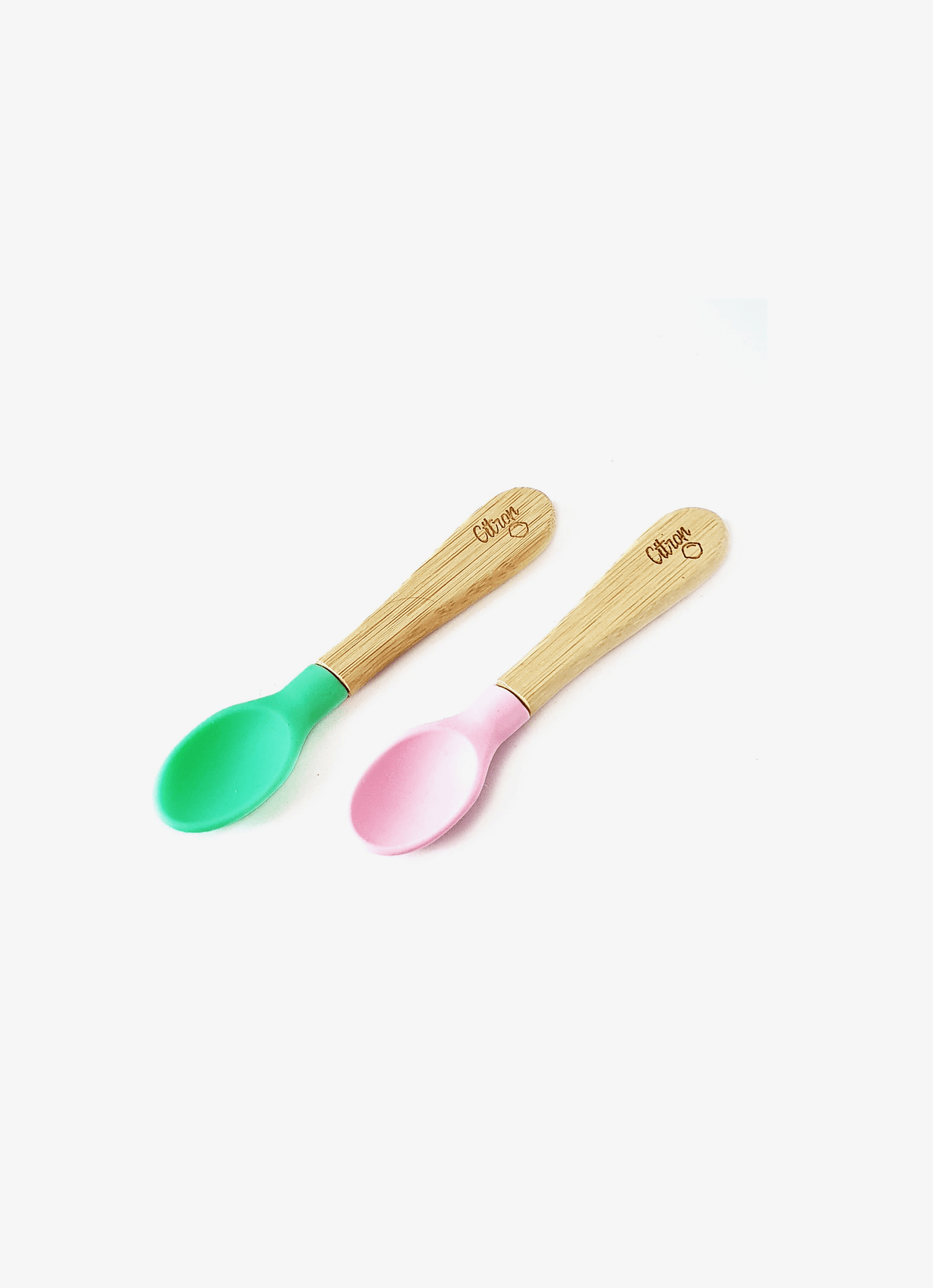 Short handled bamboo spoons - set of 2 - Pink and Green