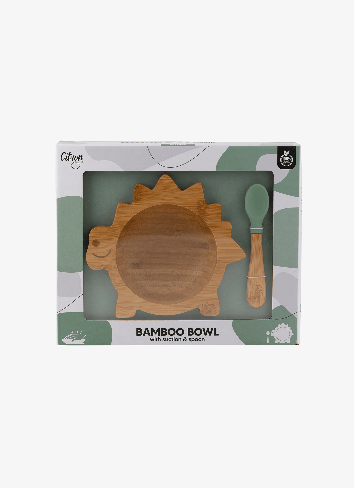 Bamboo Bowl & spoon - Dino Green + with suction