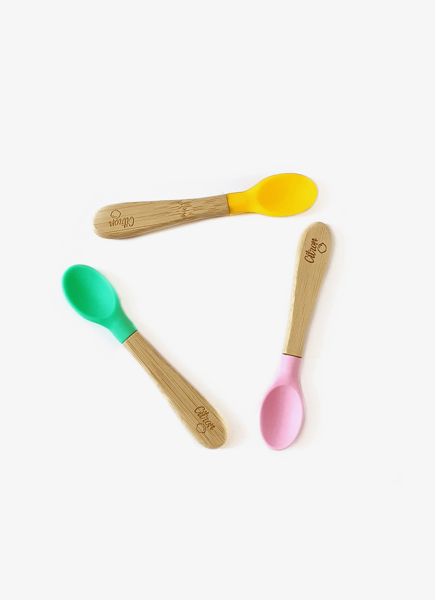 Short handled bamboo spoons - set of 2 - Pink and Yellow