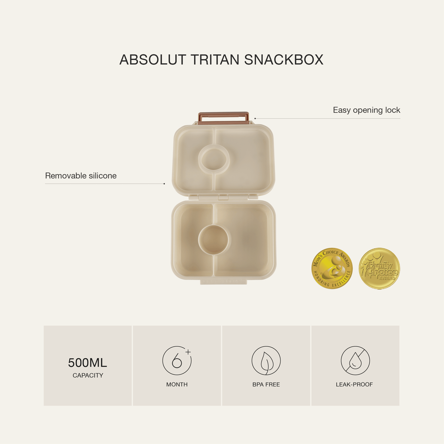 Absolut Tritan Snackbox - 3 Compartments - Green