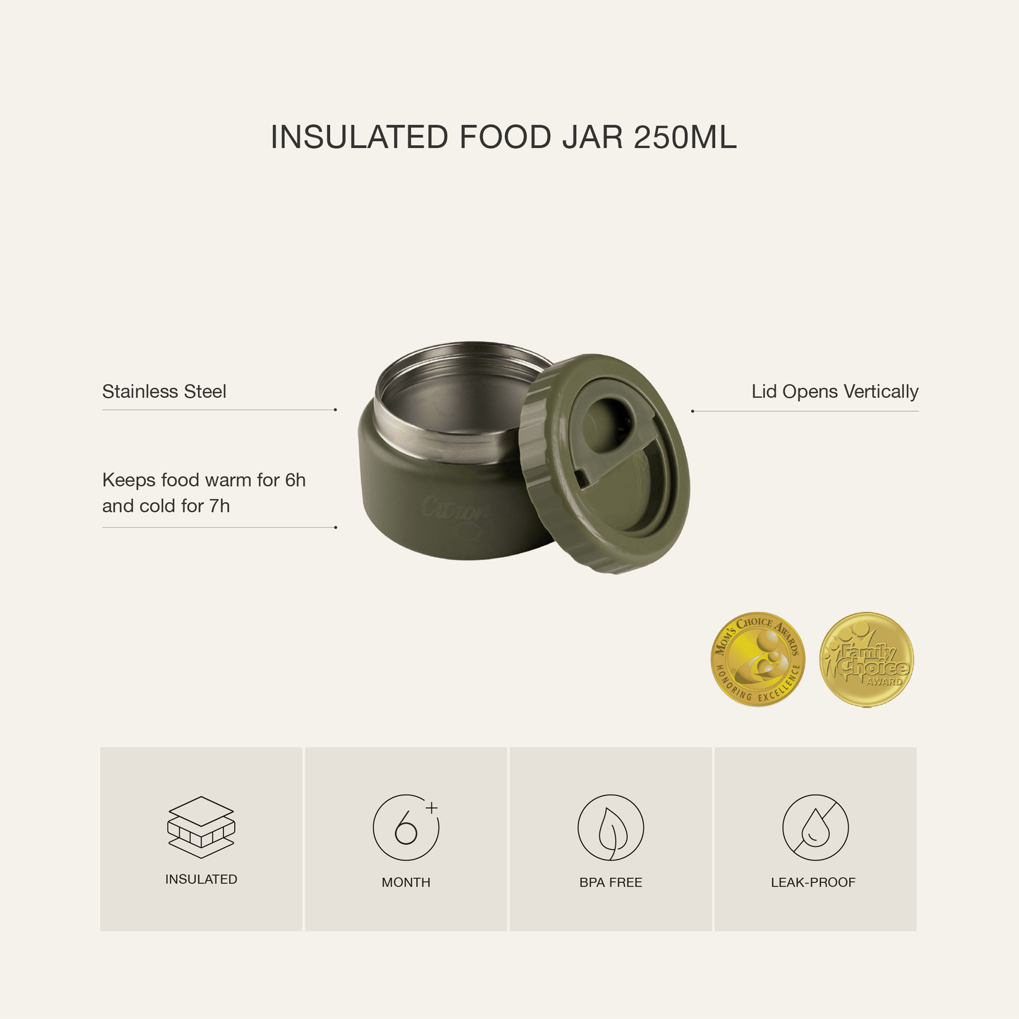 Insulated Food Jar - 250ml - Brown