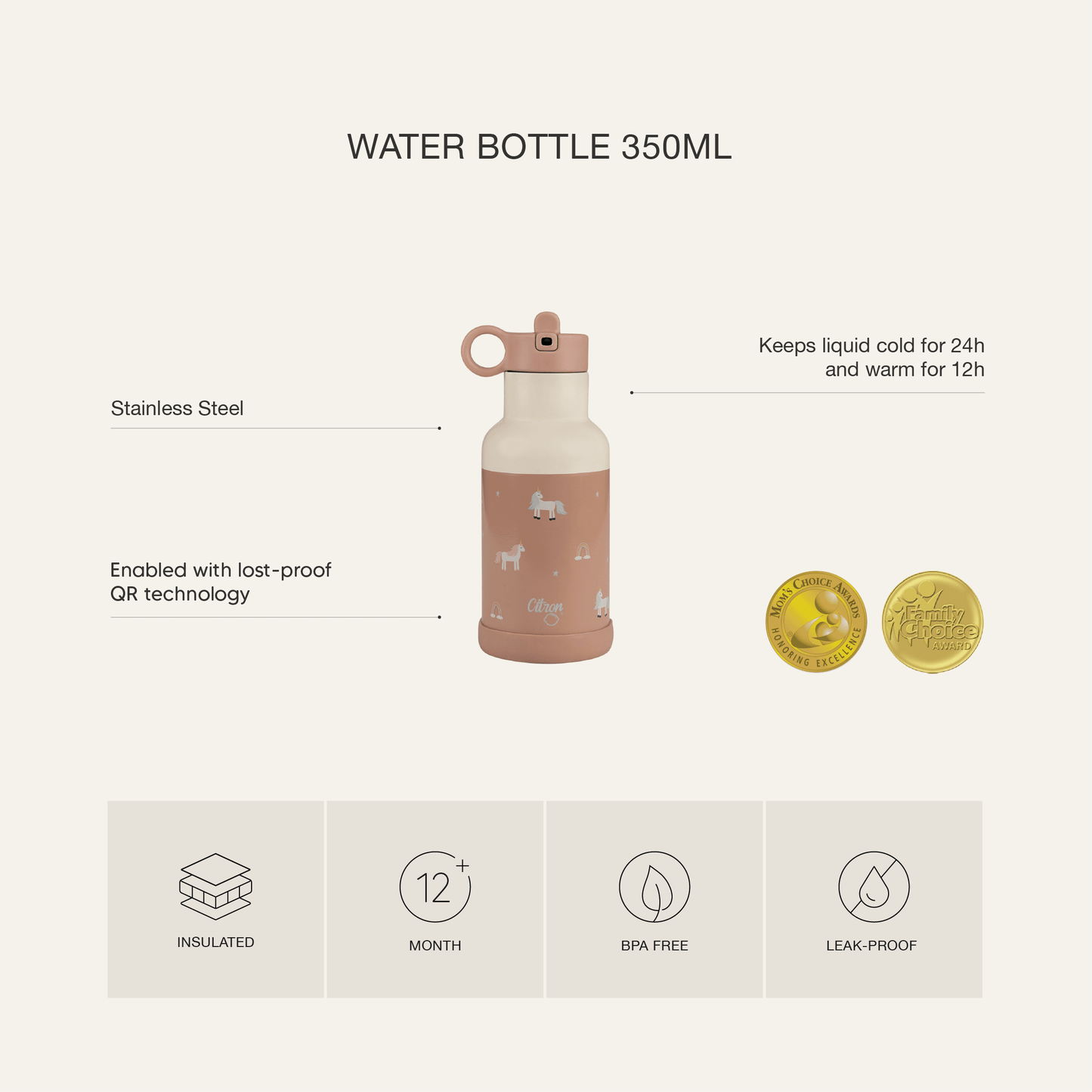 Water Bottle - 350ml - Cherry