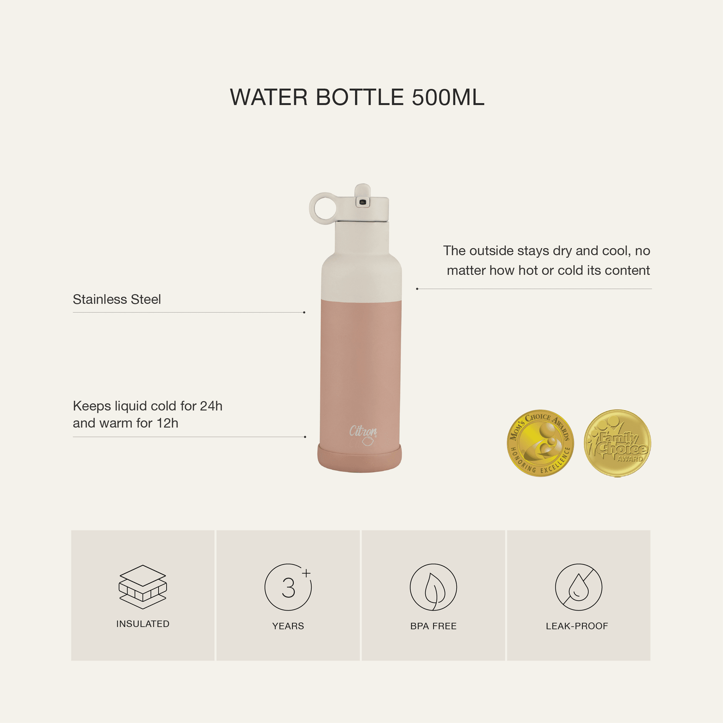 Water Bottle - 500ml - Dusty Blue