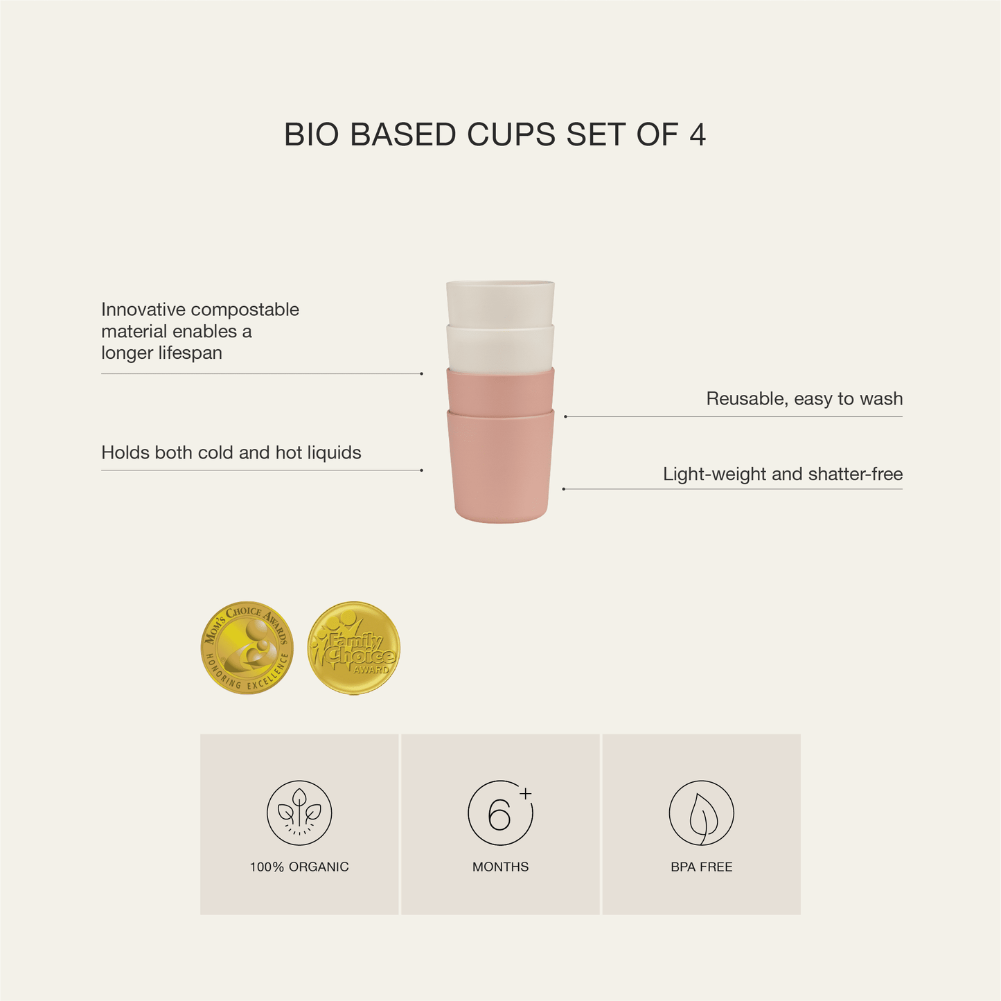 Bio Based Cups - Set of 4 - Green/ Cream
