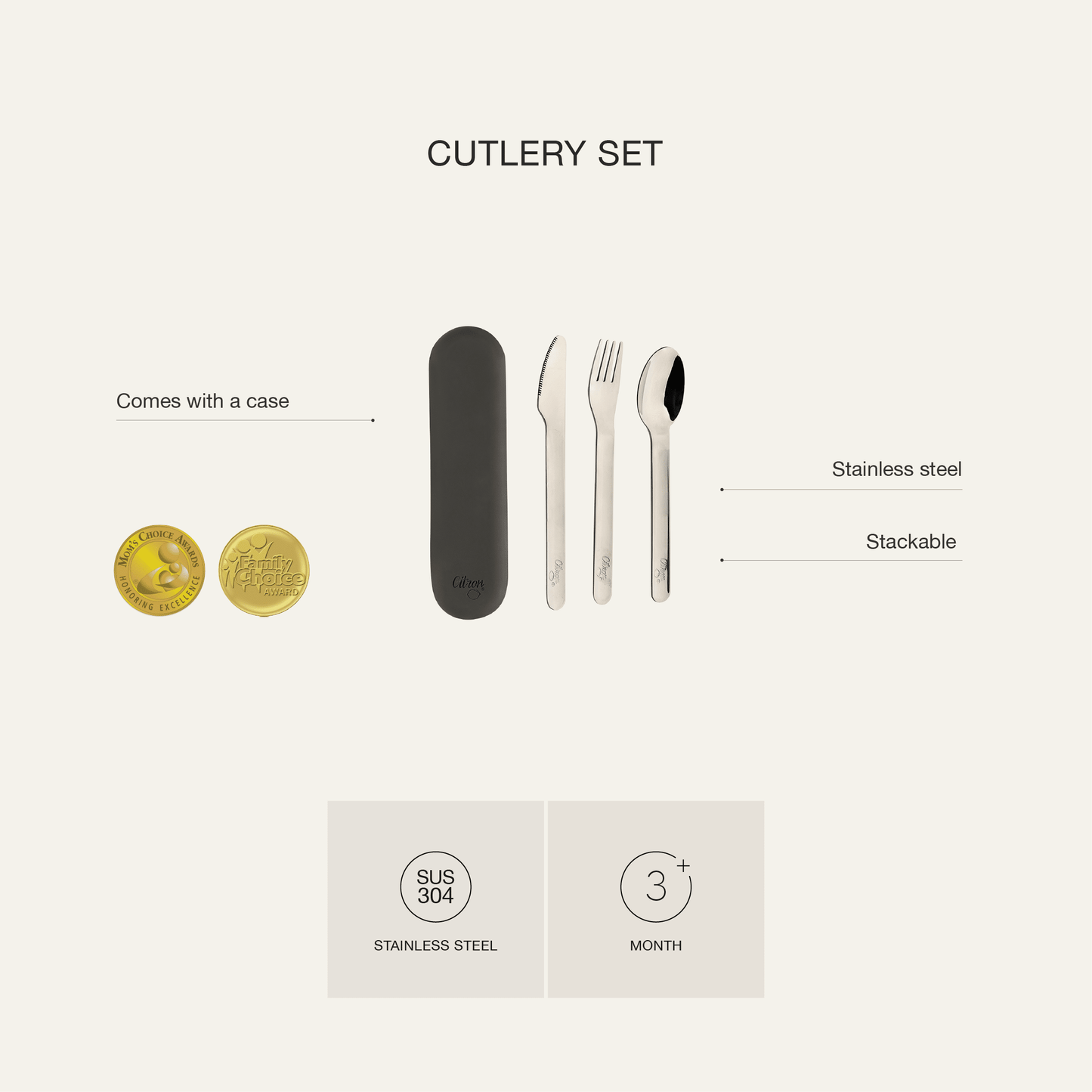 Stainless Steel Cutlery Set - Cherry + Case