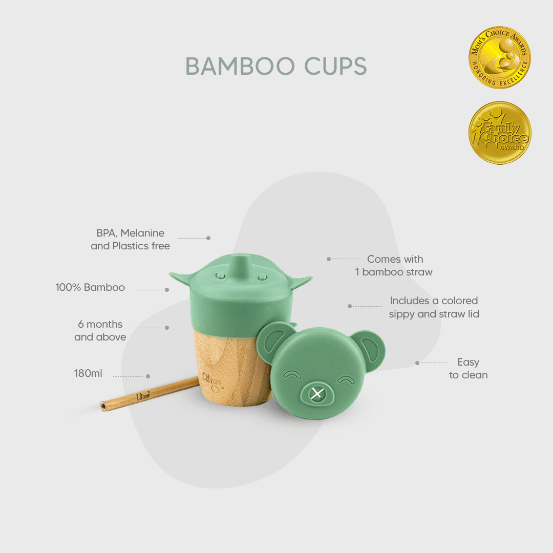 Citron Dubai Bamboo Cup With Green Lid And Straw