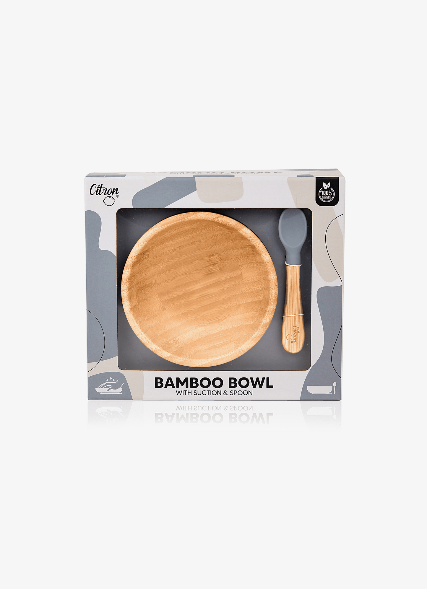 Bamboo Bowl & spoon - Dusty blue + with suction