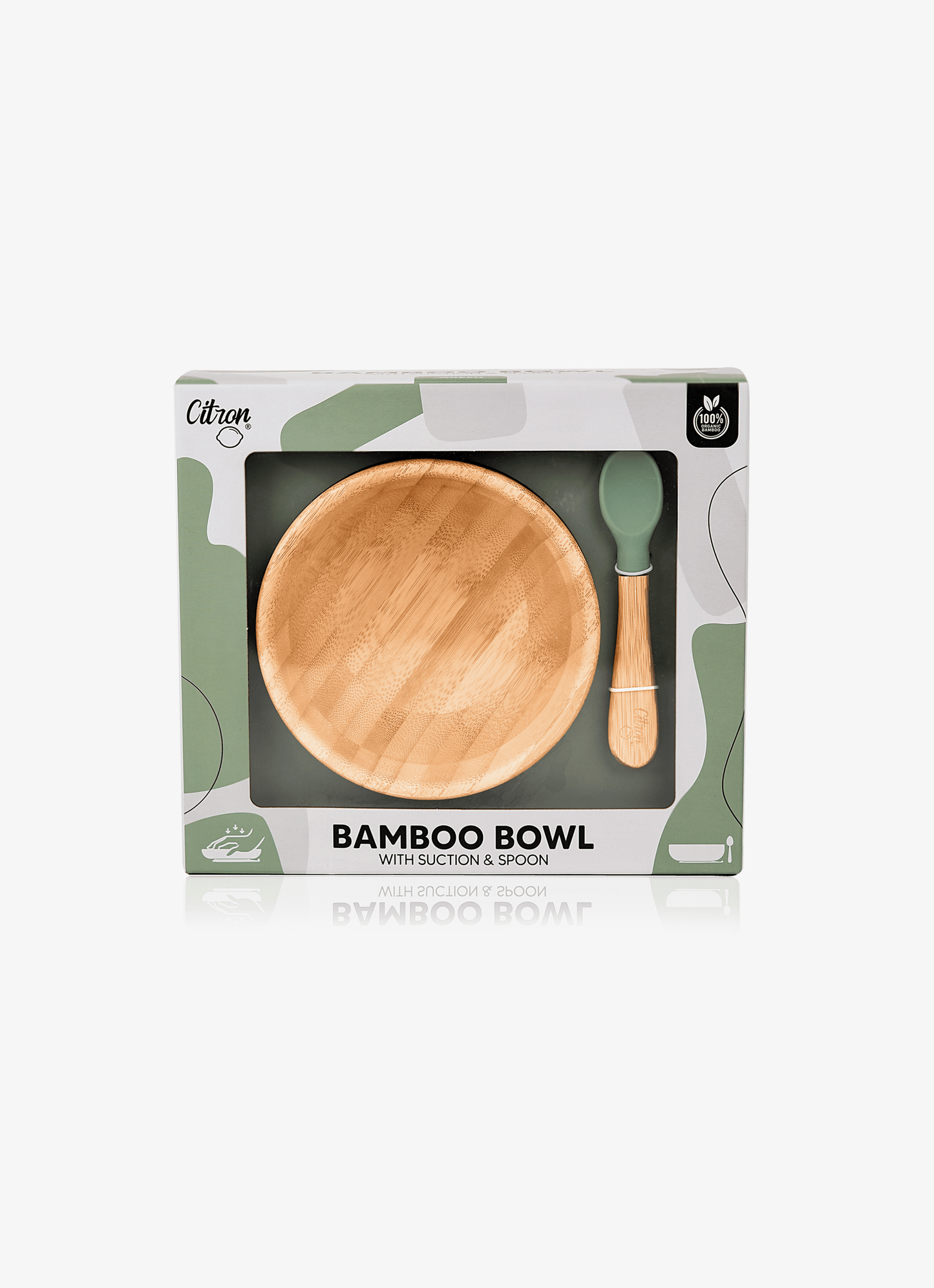 Bamboo Bowl & spoon - Dusty Green + with suction
