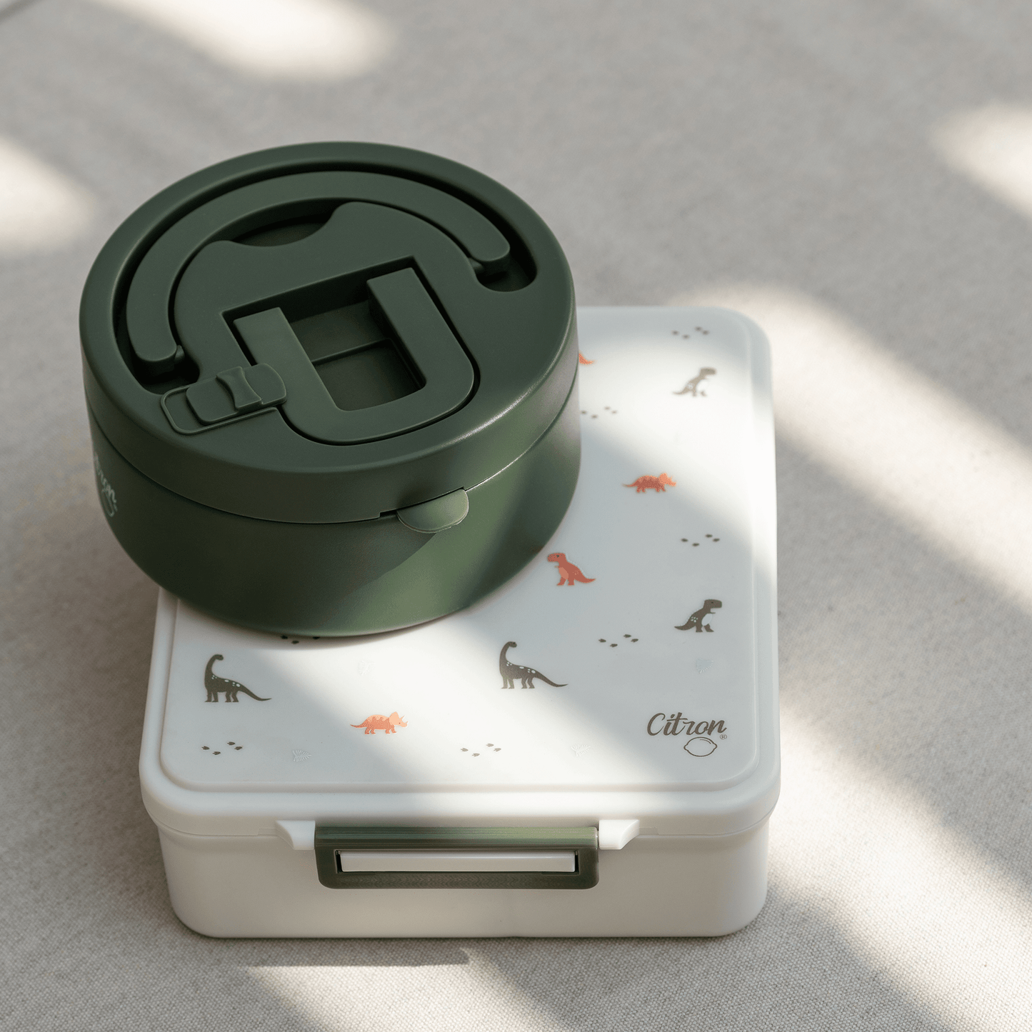 Grand Lunch Box - 4 Compartments - Dino Green + Food Jar