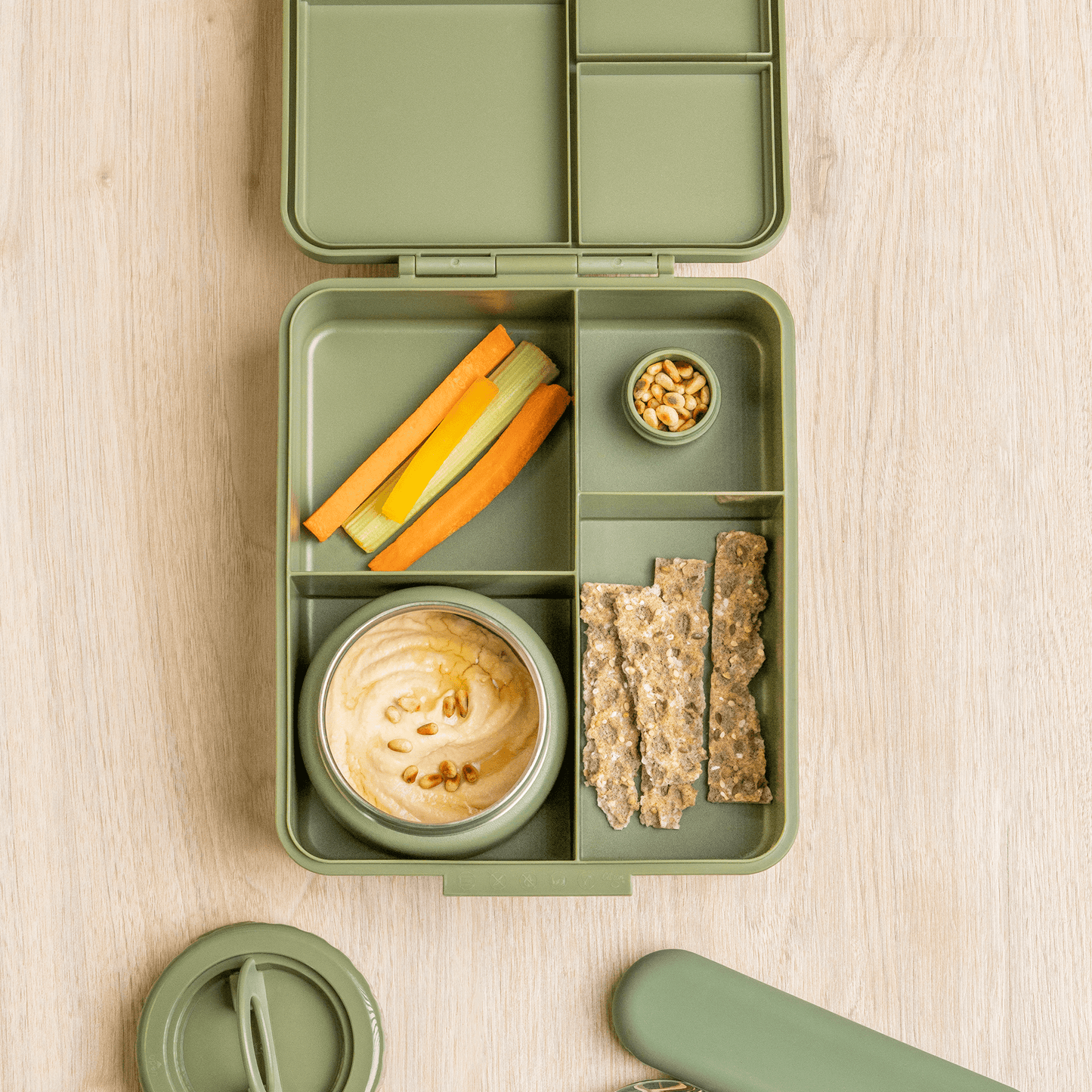 Grand Lunch Box - 4 Compartments - Green + Food Jar