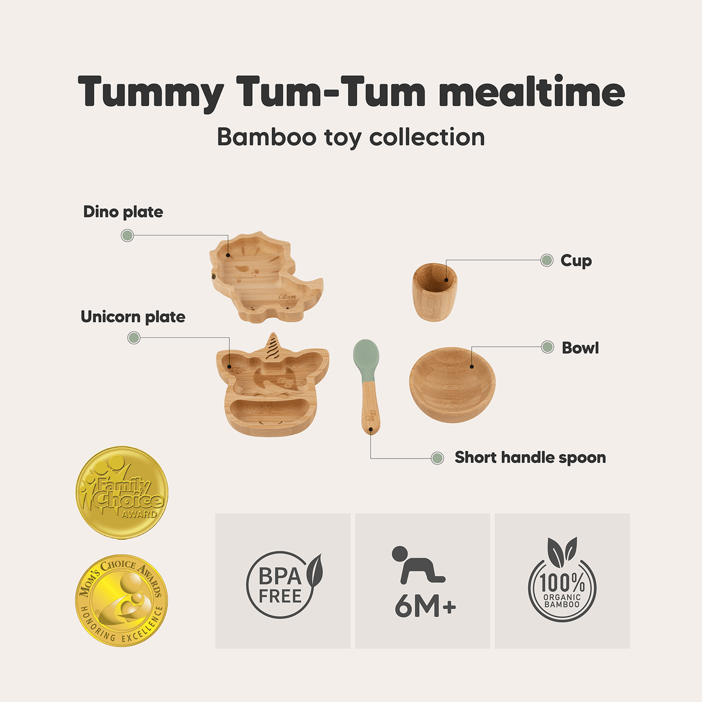 مجموعة ألعاب Tummy Tum-Tum Bamboo - أطباق / وعاء / كوب