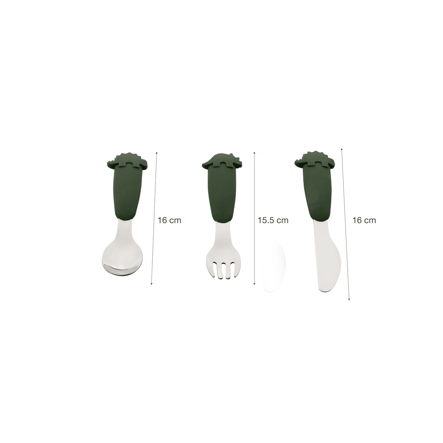 Cutlery Set (stainless steel) - 3 piece - Dino Green