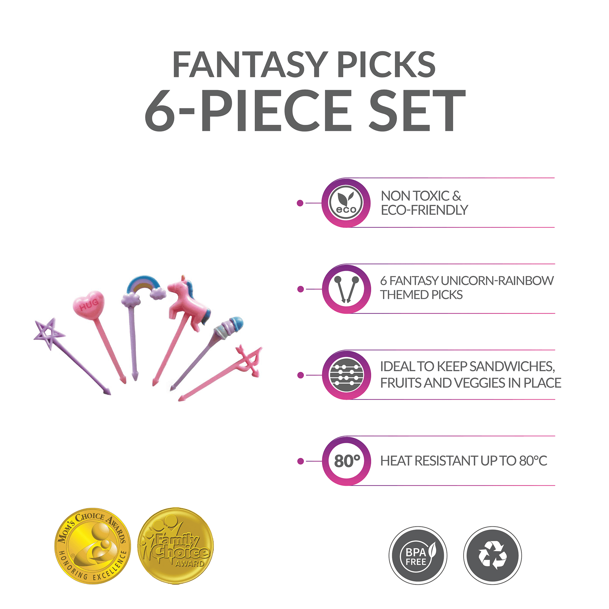 Citron Dubai accessories 6-piece Girls Fantasy Pink-Purple Pick Set