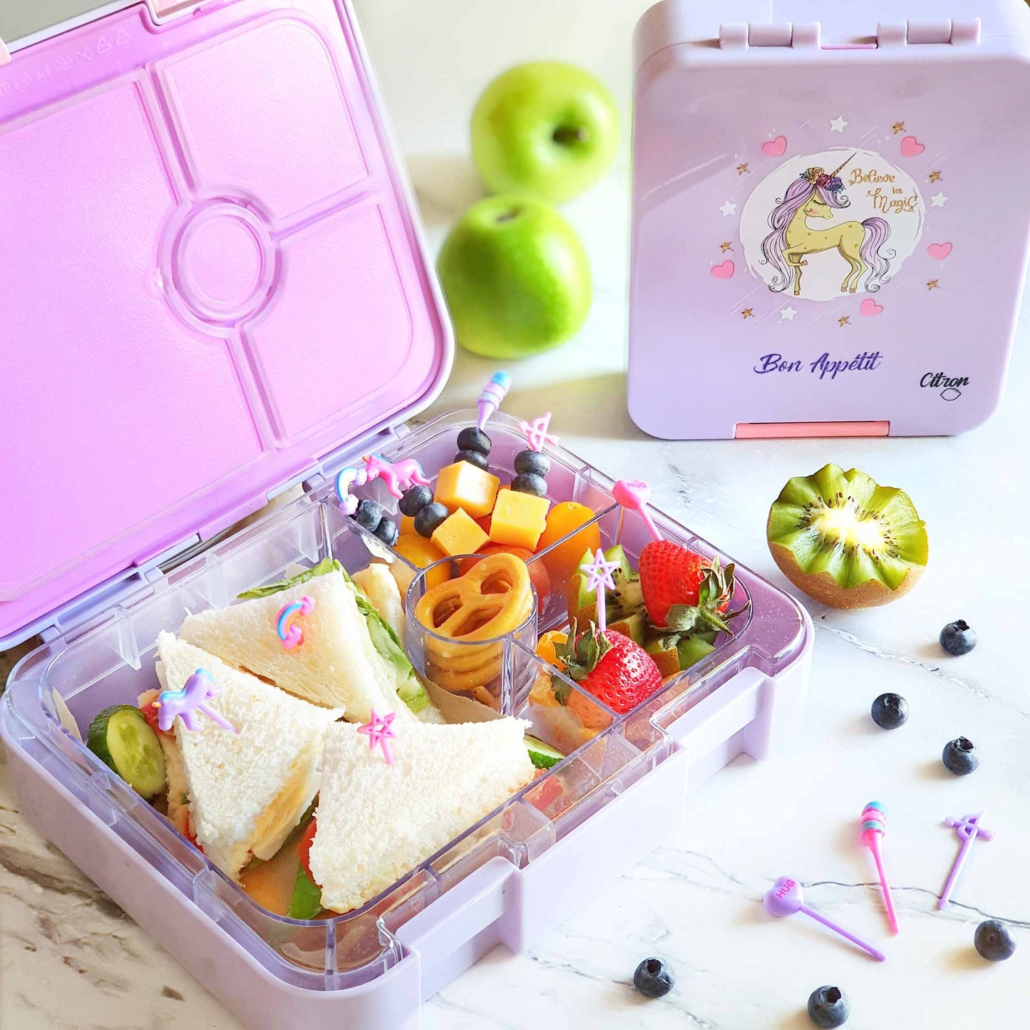 Citron Dubai accessories Citron Set of 6 unicorn Food Picks_Pink and Purple Color for lunchbox
