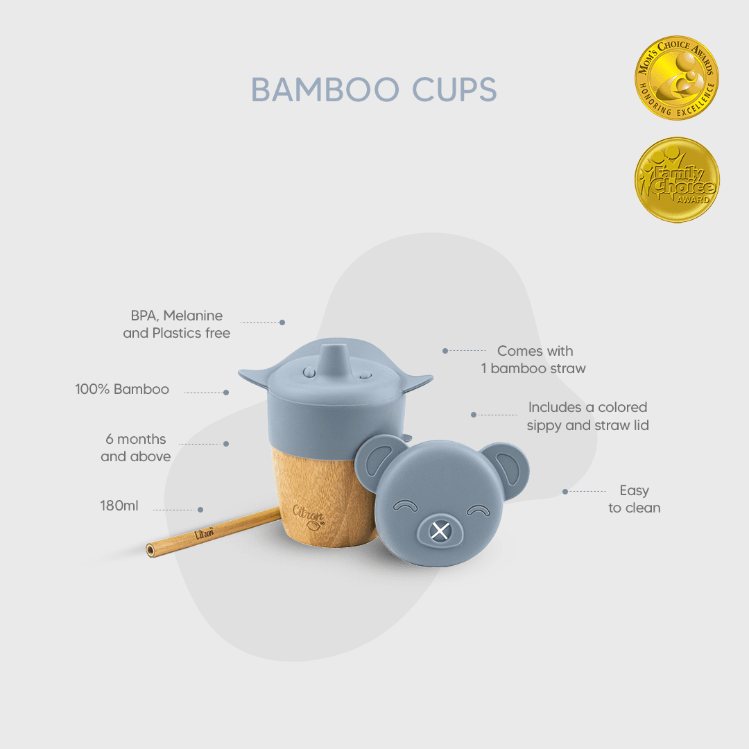 Citron Dubai Bamboo Cup With Dusty Blue Lid And Straw
