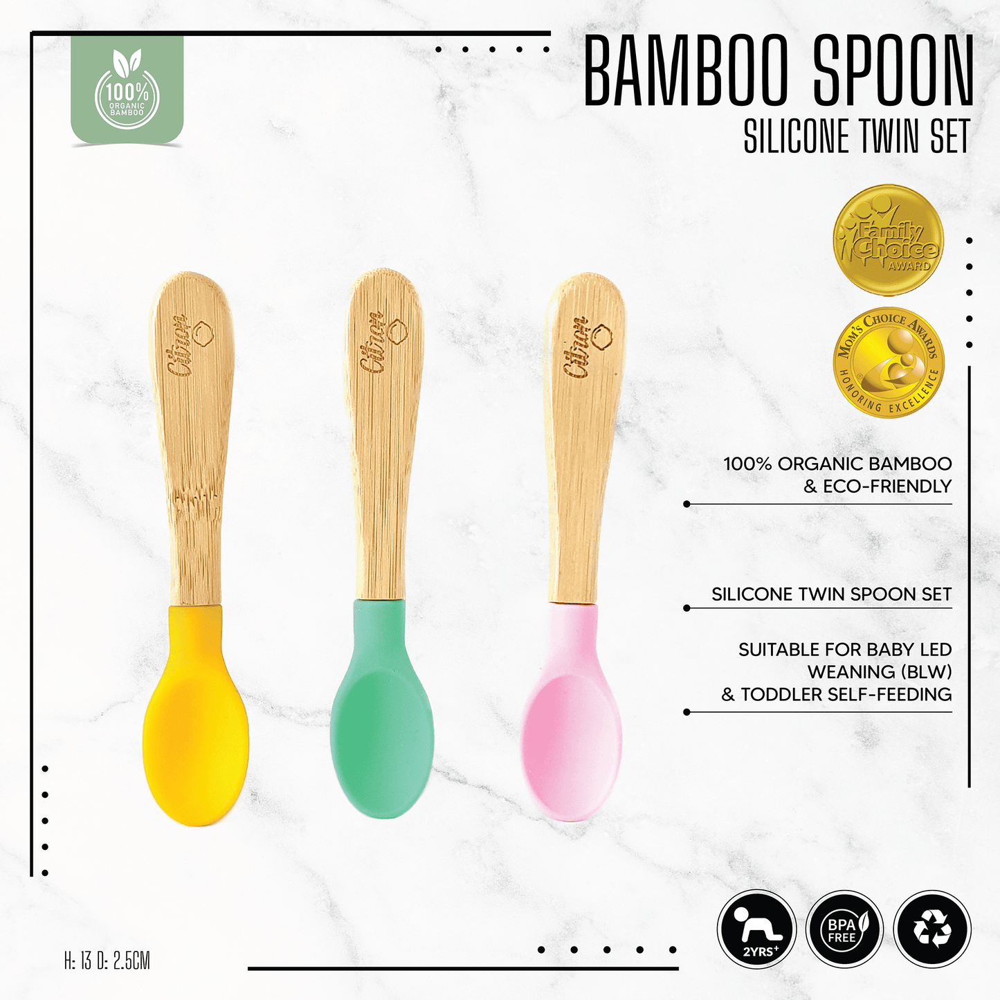 Citron Dubai bamboo plates Citron Set of 2  Patented short handled bamboo spoons_ Available in 3 colors - Pink Green