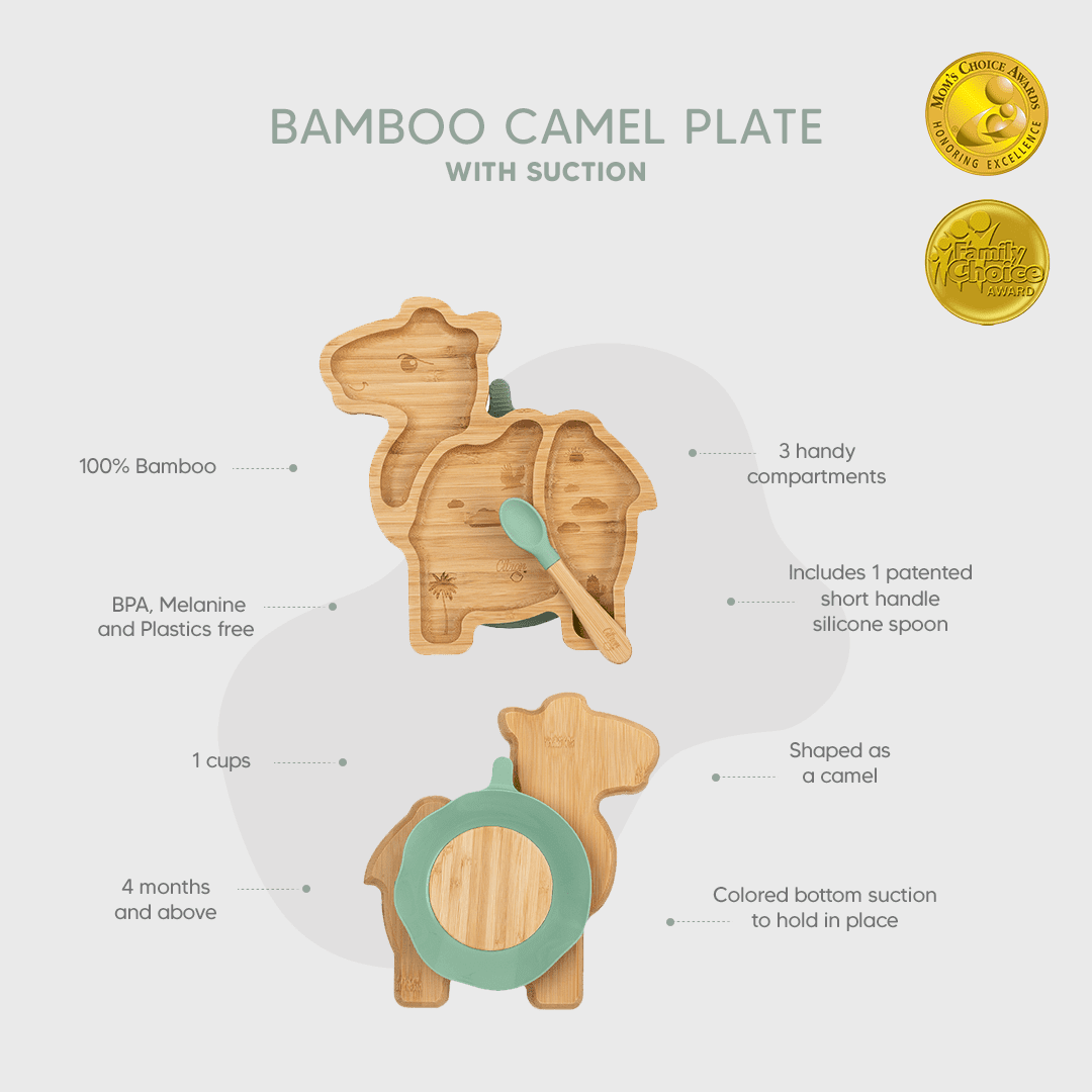 Citron Dubai Camel Bamboo Plate With Green Suction And Spoon